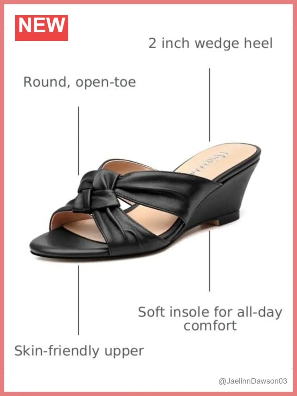 Womens Wedge Sandals Open Toe 2 Inch Heel Slip On Casual Faux Leather